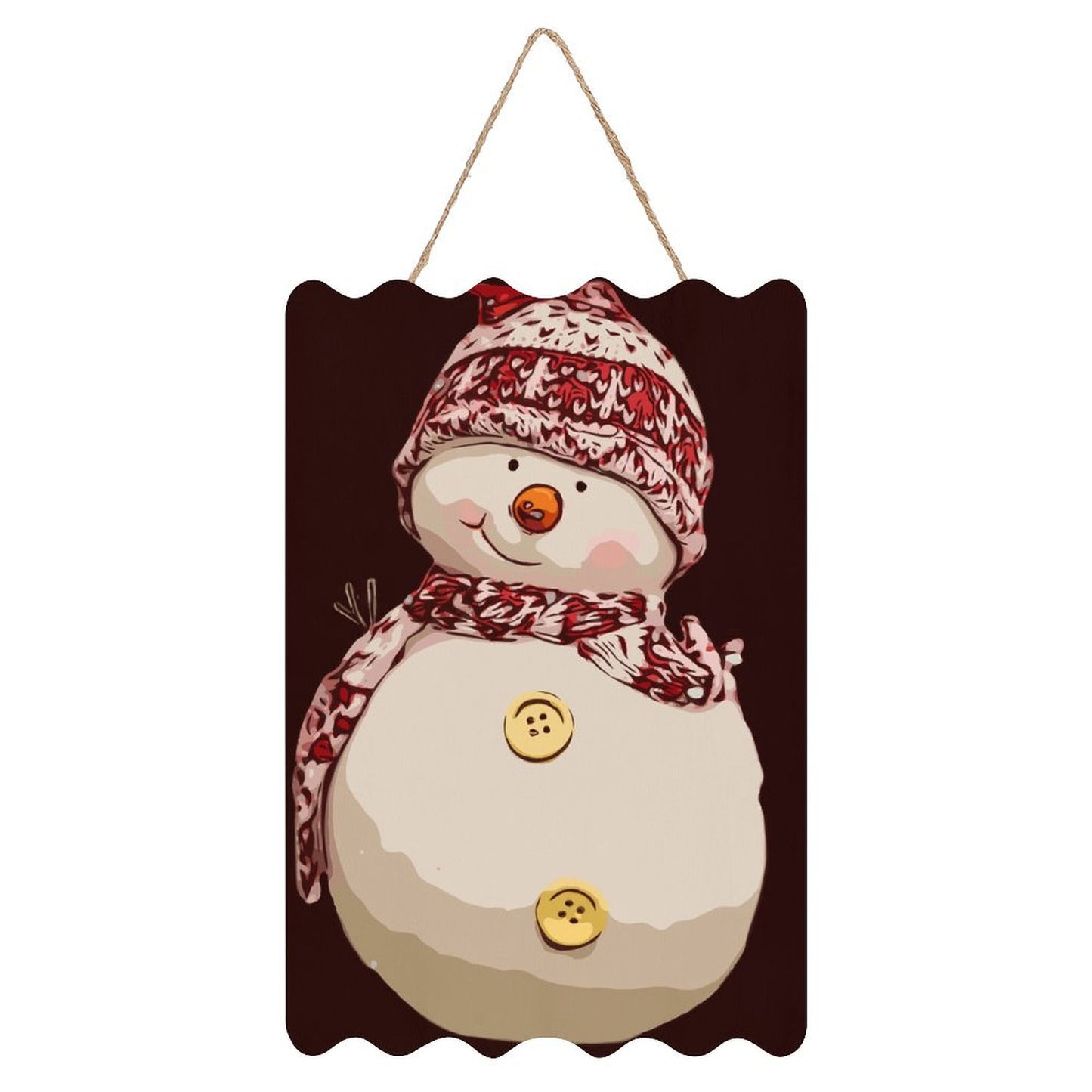 Printed Wood Hanging Sign Red Scarf, Snowman Style One Size