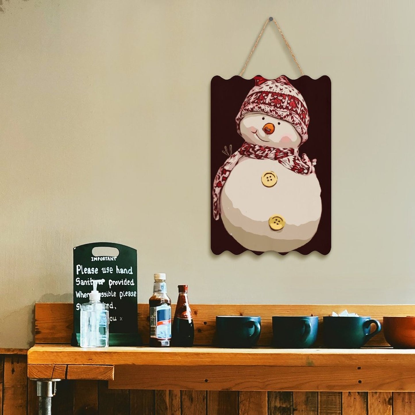 Printed Wood Hanging Sign Red Scarf, Snowman Style One Size