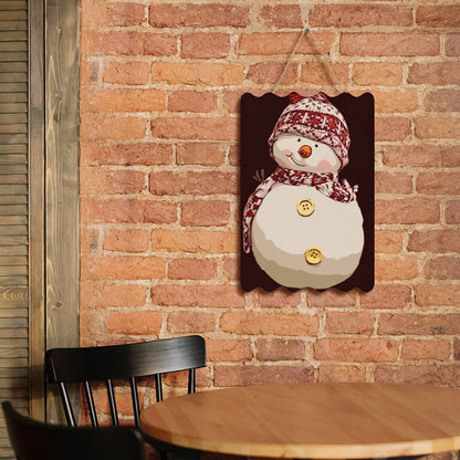 Printed Wood Hanging Sign Red Scarf, Snowman Style One Size