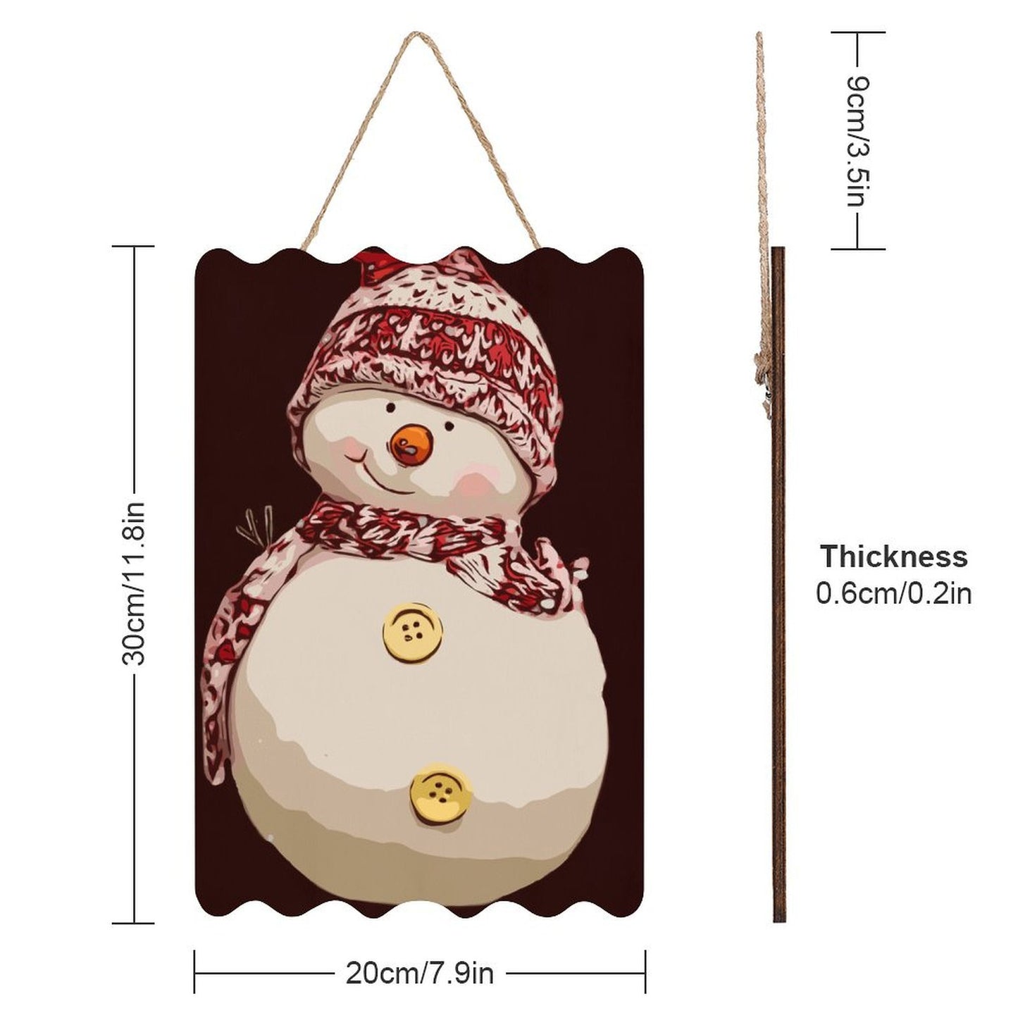 Printed Wood Hanging Sign Red Scarf, Snowman Style One Size