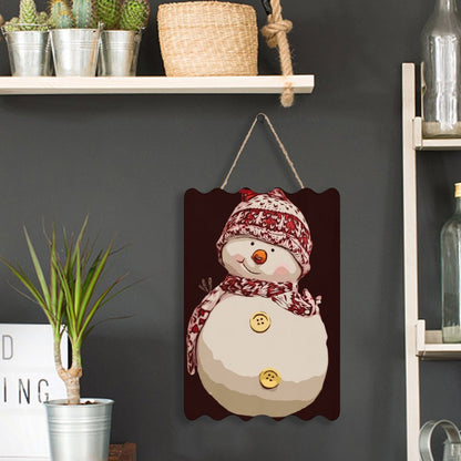 Printed Wood Hanging Sign Red Scarf, Snowman Style One Size