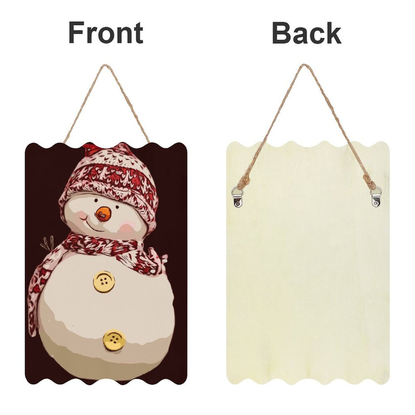 Printed Wood Hanging Sign Red Scarf, Snowman Style One Size